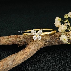 14K Solid <b>Gold</b> Lab Diamond Diamond <b>Dainty</b> Butterfly <b>Ring</b>. - Product Image 1