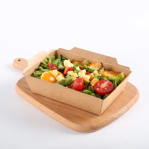 Rechthoek Wegwerp Kraftpapier Salade Verpakking Dozen Met Clear Window