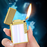 DEBANG 45 °   Briquet à flamme oblique en alliage de zinc gravé, incrustation de coquille d'ormeau naturelle, son claquant, cadeau