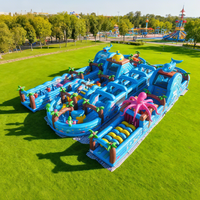 Parc de jeux gonflables pour enfants, vente flash, parc à thème gonflable commercial extérieur, châteaux gonflables bleus, parcours d'obstacles