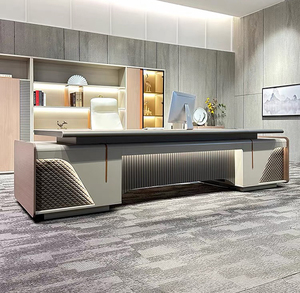 <strong>Vintage</strong> Executive Office Furniture L Shape <strong>Desk</strong> with Led Light and <strong>Metal</strong> Edge Office Table CEO <strong>Desk</strong> - Product Image 4