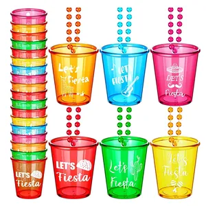 Haiwin Fiesta Party Supplies Mexican Cinco De Mayo Let's Fiesta Plastic Shot Glass Necklaces Bead for Fiesta Party