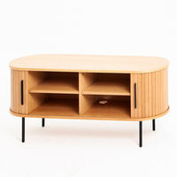 Stand TV Veneer kayu padat Modern, dengan rak penyimpanan terbuka untuk furnitur ruang tamu konsol Media besar kabinet TV