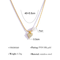Parure de bijoux délicate en acier inoxydable avec cœur, zircon et perles, collier ras-du-cou, accessoires pour femme