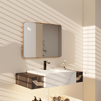 Miroir de salle de bain carré de style nordique simple avec cadre en alliage d'aluminium, éclairage LED, commande tactile, sans cadre, mural, haute définition