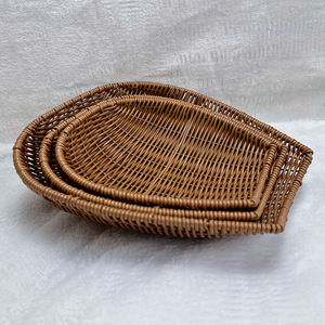 Oval Imitation Rattan Woven <b>Basket</b> Fruit Vegetable Drain Kitchen <b>Storage</b> Tray Eco Friendly 28x27x9cm - Product Image 3