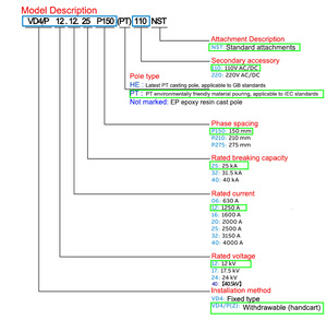 Vd4 PT Series (Tuân thủ IEC) Vd4 Vd4/Z 24.06/16/20/25/32.25/32 /P275 110/220nst 12 KV chân không ngắt mạch - Product Image 3