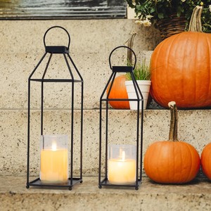 Lanterne à bougie minimaliste en fer noir, décoration géométrique pour la maison, décoration de Noël, lampe de jardin extérieure - Product Image 2