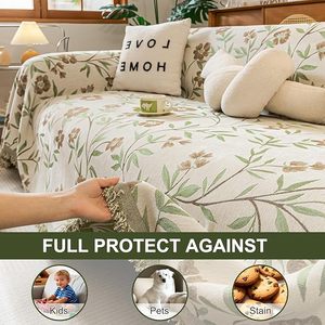 <span class=keywords><strong>Funda</strong></span> de Sofá Floral Color Caqui, Manta Jacquard Botánica, Protector de Muebles de Chenilla con Borlas, <span class=keywords><strong>Funda</strong></span> para Sofá de <span class=keywords><strong>3</strong></span> <span class=keywords><strong>Plazas</strong></span> - Product Image 2