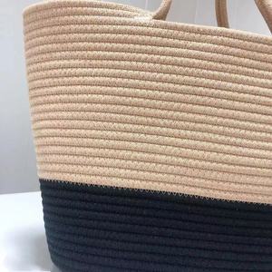 Cotton Rope Woven Tote Bag Solid Color Horizontal <b>Square</b> Summer Beach Bag For Women Everyday Use - Product Image 3