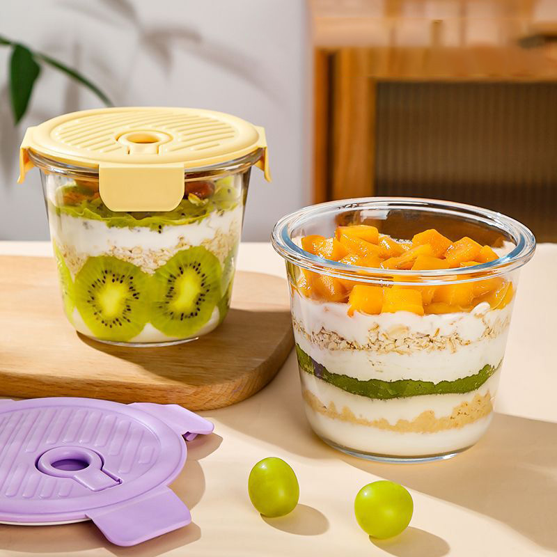 Lot De 4 Bocaux En Verre Pour Avoine De Nuit - 350 Ml Avec Couvercles Colorés - Pour Petit-déjeuner, Yaourt, Salade, Conservation - 12