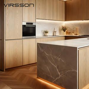 Meubles modernes de luxe en <span class=keywords><strong>bois</strong></span> brun personnalisé, ensemble d'armoires de cuisine en MDF mélaminé avec évier, armoire de cuisine modulaire - Product Image 2