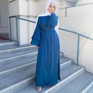 Wholesale 2023 Abaya Muslim Dresses Long Flare Sleeve Traditional Muslim Clothing Modest Satin Formal Kaftan Islamic Clothing