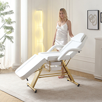 Modernes 3-fach klappbares Gold-Massagebett für Gesichtsbehandlungen mit verstellbaren Funktionen, Metallrahmen und hochdichtem Schwamm – für Schönheitssalons, Spas und gewerbliche Nutzung