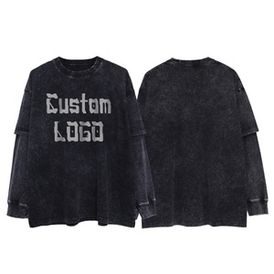 เสื้อยืดผ้าฝ้ายพิมพ์ลายกรด DTG เสื้อผู้ชายแขนยาวผ้าฝ้ายโอเวอร์ไซส์ - Product Image 1