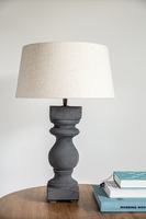 Lampu Meja Kayu Elektrik Art Deco Modern - Abu-abu/Hitam Lampu Meja Baca Dekoratif dengan Pola Tanaman Kain untuk Meja Samping Tempat Tidur