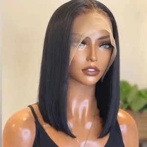 Parrucche Nere Lisce per Donne, Parrucca Sintetica Senza Colla, Parrucca con Frontale in Pizzo 13*4, <span class=keywords><strong>Capelli</strong></span> Bob - Product Image 1