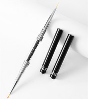 Pinceau professionnel double tête pour nail art, manche noir orné de strass, stylo liner double extrémité pour gel UV, outils de manucure