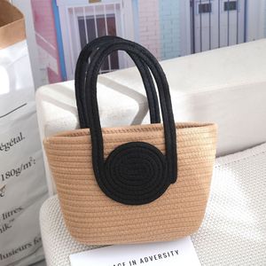 I-0304 New Arrival Color Blocked Woven Handbags Women Cotton Rope <b>Beach</b> Tote <b>Bag</b> - Product Image 3
