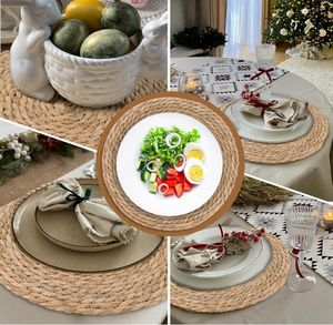 Boho Farmhouse rustique 10 pièces napperons tissés assiette chargeurs ensemble Jute tressé Table à manger tapis rotin <span class=keywords><strong>osier</strong></span> Table tapis décor - Product Image 5