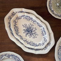 Service de vaisselle rond en porcelaine unique, motif floral bleu, assiettes, bols, tasses, plats, soucoupes, qualité supérieure, vaisselle de table