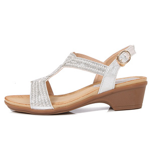 Sandales élégantes à talons compensés pour femmes, ornées de strass, à bout ouvert, avec bride à boucle, chaussures d'été – Vente en gros - Product Image 4