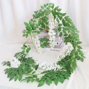 Venta al por mayor de flores colgantes de glicinia blanca de seda guirnalda de vid Flor de glicinia para decoración de pared de árbol de boda - Product Image 2