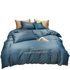 Ready To Ship Twin Size Luxury Silk Bedding Embroidered Hotel Home Choice Duvet Cover Bed Sheets 100% Cotton Bedding Set