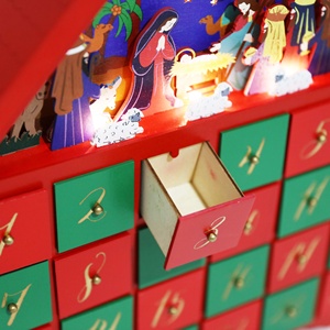 Calendrier <span class=keywords><strong>de</strong></span> l'Avent en bois, cadeau <span class=keywords><strong>de</strong></span> <span class=keywords><strong>Noël</strong></span>, grande maison <span class=keywords><strong>de</strong></span> la Nativité avec 24 tiroirs, lumières LED, décorations artisanales pour la maison - Product Image 4