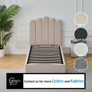 Cama Infantil de Terciopelo Acolchada de Alta Calidad con Diseño Elegante y Almacenamiento Integrado, Estructura de Cama Tapizada Nueva - Product Image 3