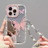 Coque de Téléphone en Silicone Antichoc Rose Mignon Papillon Fille avec Bracelet, Vente en Gros Sans Minimum de Commande