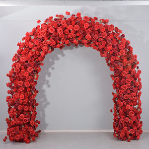 Arco de flores de rosas rojas de alta calidad, telón de fondo, arco de flores en forma de U, arco decorativo de flores de lujo para decoración de boda - Product Image 1