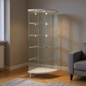 Vitrina Esquinera de Vidrio Templado 58x58x190cm con Puertas Abatibles con Cerradura, Iluminación LED, Estantes Ajustables en Altura, Blanco Brillante - Product Image 3