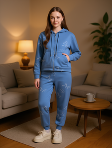 TC277R-1 Tuta da donna con cappuccio, cerniera lunga, tinta unita, felpa e pantaloni casual, vestibilità regolare, per l'autunno - Product Image 2