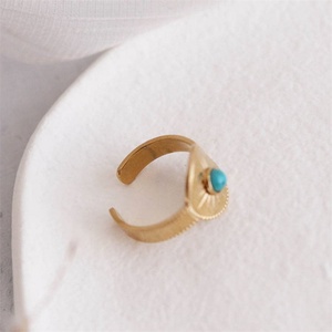 Anillo Vintage Chapado en Oro PVD de 18k, Anillo de Aro con Turquesa Popular para Mujer - Product Image 4
