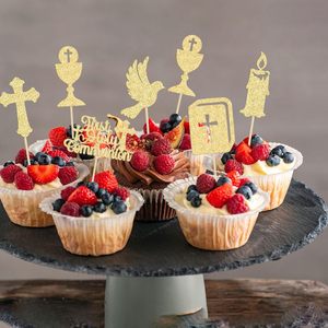 Decoraciones para Cupcakes <span class=keywords><strong>de</strong></span> Primera Comunión, Paloma con Brillo, Cruz, Dios te Bendiga, Decoraciones para Cupcakes para Baby Shower, Artículos para Fiestas <span class=keywords><strong>de</strong></span> Cumpleaños, Dorado - Product Image 5