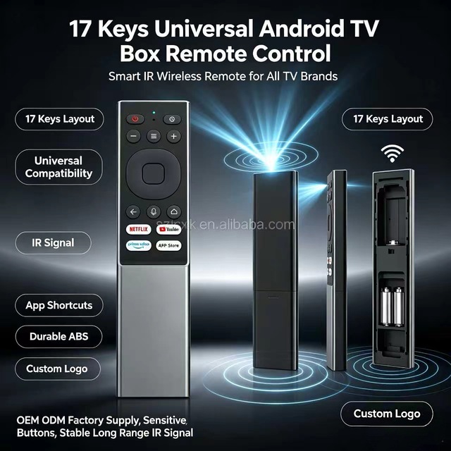 OEM ODM Factory 17 Keys Universal Smart Android TV Box Remote Control, IR Wireless Remote Controller for All TV Brands