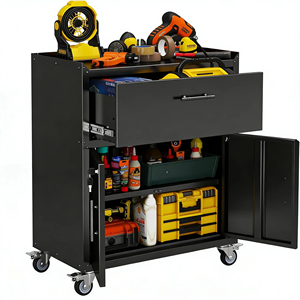Armoire de rangement en métal moderne avec roulettes, étagères réglables, serrure, acier robuste, écologique, multifonctionnelle, pour outils et utilités - Product Image 1