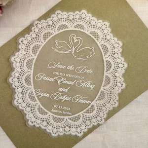 Carte d'invitation vintage ovale en polyester avec dentelle, impression par transfert thermique, personnalisée pour mariage, fête, dîner, table - Product Image 2