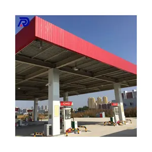 Voorgebouwd Licht Stalen Structuur Tankstation Gebouw Prefab Tankstation Schuur Stalen Frame Auto Tankstation Met Luifel