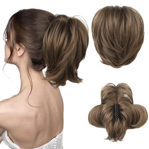 Peluca de Cabello Sintético de Alta Calidad con Descuento, Cola de Caballo Corta, Despeinada, Esponjosa, con Efecto Nido, de Seda Resistente al Calor, Ajustable para Mujer - Product Image 2