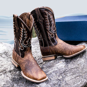 Vente en gros <span class=keywords><strong>de</strong></span> bottes <span class=keywords><strong>de</strong></span> cow-boy en cuir <span class=keywords><strong>de</strong></span> vache fille Goodyear Welt bout carré femmes bottines <span class=keywords><strong>de</strong></span> Style occidental chaussures durables - Product Image 4