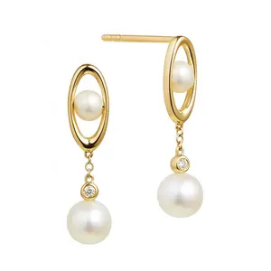 Gemnel elegant women hawaiian pearl jewelry morning dew 925 silver gold chain pearl stud drop earring