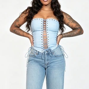 Haut court bustier style <span class=keywords><strong>corset</strong></span> à lacets pour <span class=keywords><strong>femme</strong></span>, avec œillets croisés et liens latéraux, Sehe Fashion - Product Image 2