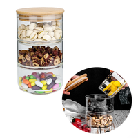 Frasco de Vidrio de Borosilicato de Alta Calidad con Tapa de Bambú, Conservación de Frescura Sostenible, Multifuncional y Plegable para Almacenamiento de Alimentos en la Cocina
