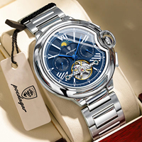 Montre-bracelet pour homme Poedagar 1413, tourbillon, acier inoxydable, étanche, automatique, mécanique, montre-bracelet pour homme, Reloj