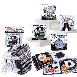 Giocattolo sensoriale Montessori per bambini piccoli, libro in tessuto morbido a contrasto elevato bianco e nero, giocattolo educativo per neonati ispirato al metodo Montessori - Product Image 4