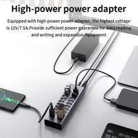 Hub USB 2.0 alimenté 20 ports, séparateur industriel, adaptateur d'alimentation 12V 8A 96W, hub de données avec interrupteur d'alimentation pour Windows MacOS Linux