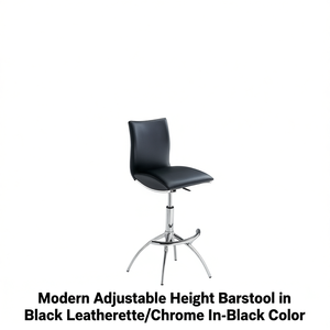 Modern <b>Adjustable</b> Height Barstool Black Leatherette Chrome Base Home Bar Furniture - Product Image 1