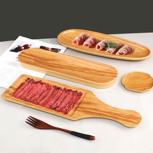 Assiette rectangulaire en mélamine imitation bois pour steak, barbecue, fondue, service de bœuf, usage hôtelier et événements - Product Image 1